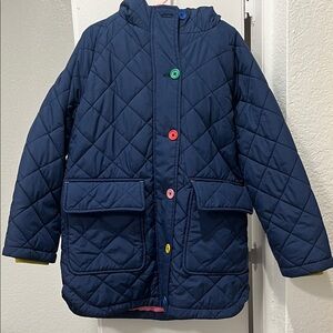 Mini Boden Navy Quilted Jacket with Multicolor Buttons